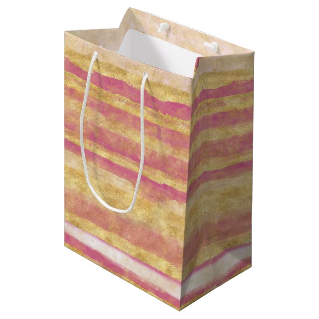 Gold Pink Glitz Stripes Medium Gift Bag (Front Angled)
