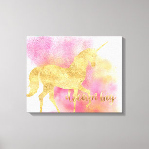 Gold Pink Glitzy Dream Big Unicorn Canvas Print