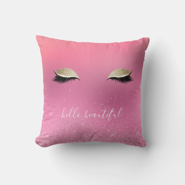Gold Pink Glitzy Eyes Cushion (Front)