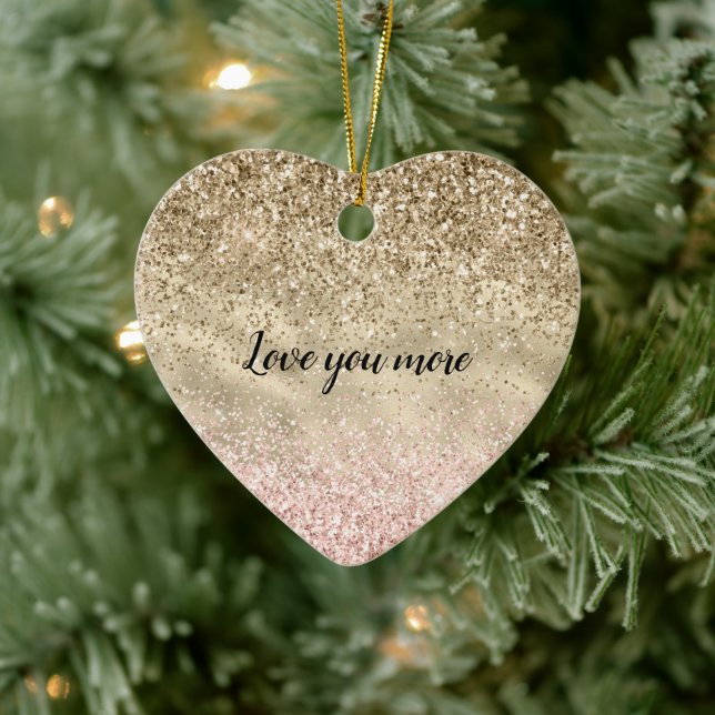 Gold Pink Glitzy Glitter Love Ceramic Ornament (Tree)