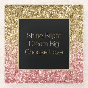 Gold Pink Glitzy Glitter Sparkle Glass Coaster