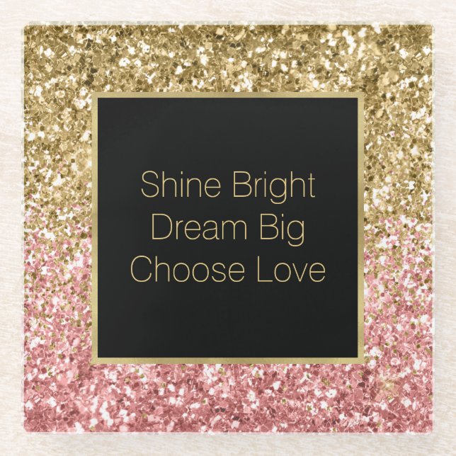Gold Pink Glitzy Glitter Sparkle    Glass Coaster (Front)