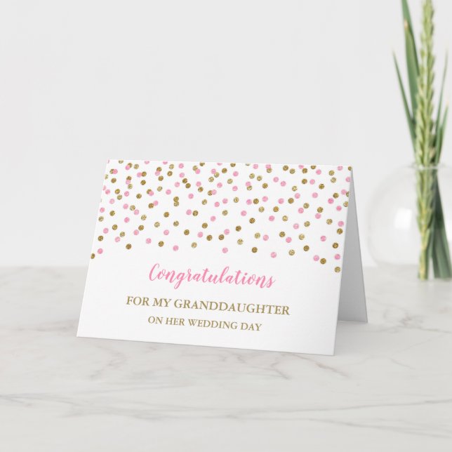 Gold Pink Granddaughter Wedding Day  Card (Front)