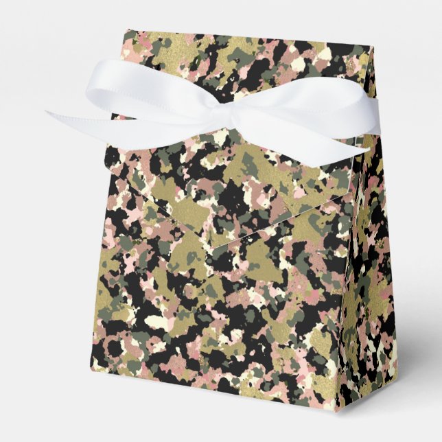 Gold Pink Green Black Camouflage Birthday Party Favour Box (Front Side)