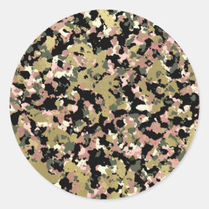 Gold Pink Green Black Camouflage Pattern Print Classic Round Sticker