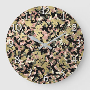 Gold Pink Green Black Camouflage Pattern Print Large Clock