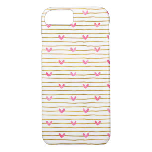 Gold Pink Hearts and Stripes iPhone 8/7 Case