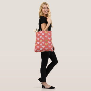 Gold Pink Hearts Pattern Tote Bag