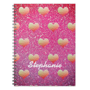 Gold Pink Hearts Patterns Glitter Monograms Cool Notebook