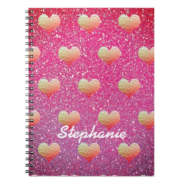 Gold Pink Hearts Patterns Glitter Monograms Cool Notebook (Front)