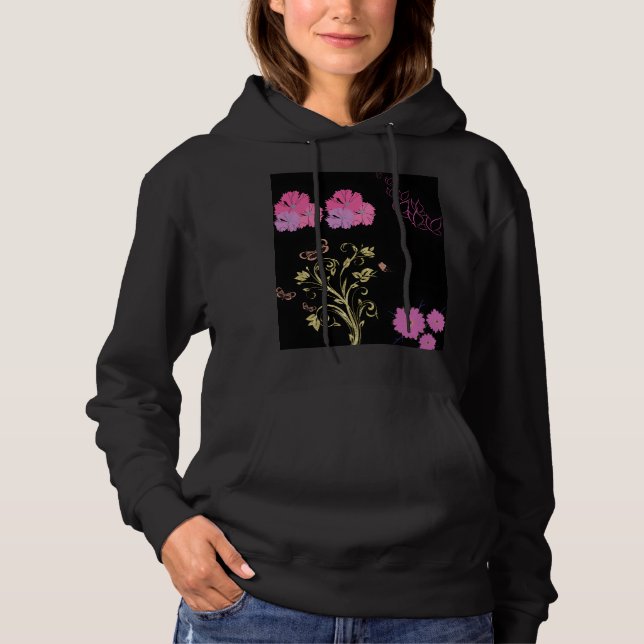 Gold Pink Hibiscus Floral Swirls Hoodie (Front)