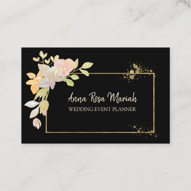 *~* Gold Pink Lavender Elegant Glitter Flower Business Card (Front)
