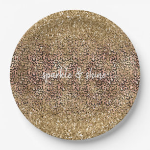 Gold Pink Leopard Print Glitter personalized Paper Plate