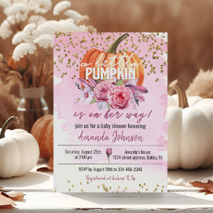 Gold & Pink Little Pumpkin Baby Shower Invitation