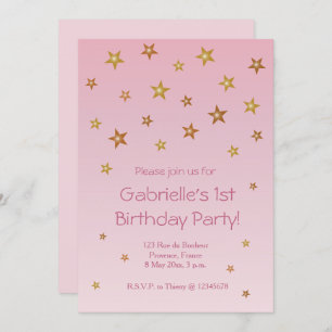 Gold Pink Little Stars Sweet Baby Kids Birthday Invitation