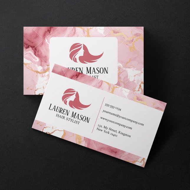 Gold Pink Marble Hair Stylist Hair Salon Business Card (Creator Uploaded)