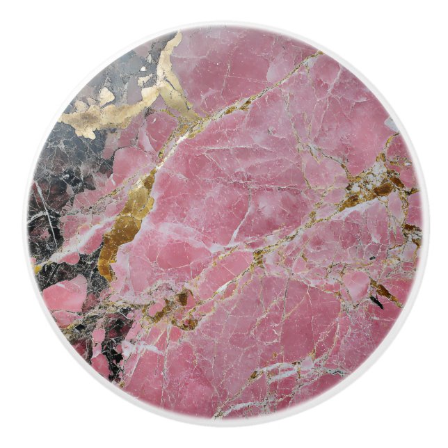 Gold Pink Marble Pattern Ceramic Knob (Front)