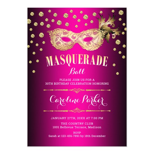 Gold Pink Masquerade Ball Birthday Party Invitation Zazzle Com Au