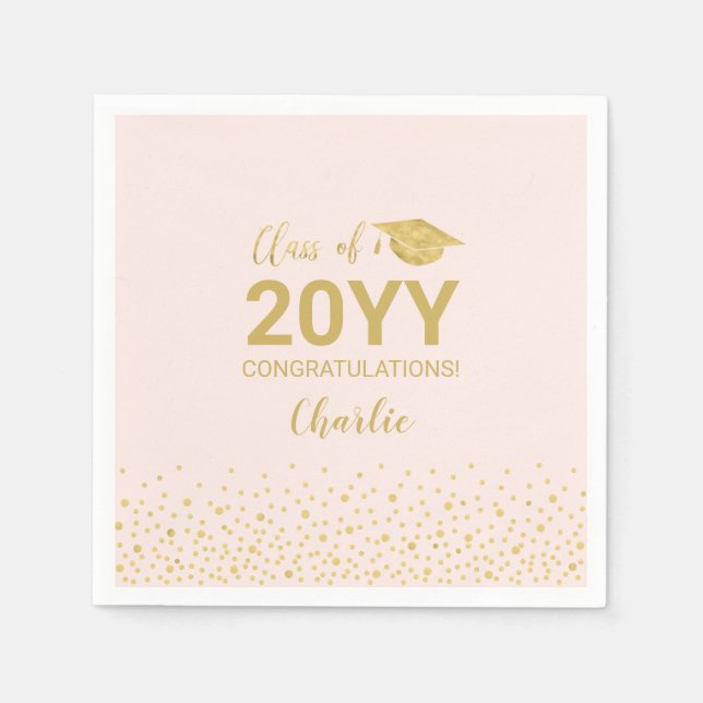 Gold & Pink Modern Confetti Graduation Party Napkin (Front)