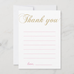 Gold & Pink   Modern Girl Party Thank You Note Card
