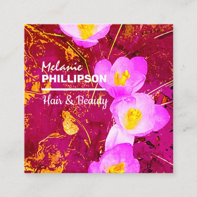 Gold Pink Modern Hair Beauty Square Square Business Card (Front)