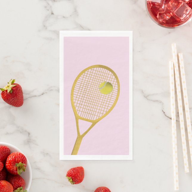 Gold Pink Modern Tennis Ball White Racket  Napkin (Insitu)