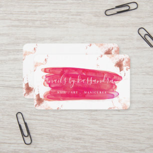 Gold & Pink Nail Polish Brush Stroke & Script Name Business Card