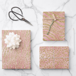Gold Pink Ombre Zebra Leopard       Wrapping Paper Sheet