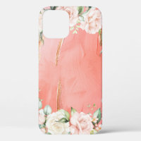 Gold Pink Peach Floral Watercolor Elegant