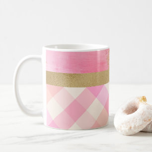 Gold Pink Plaid Abstract Watercolor Elegant Coffee Mug