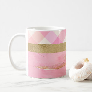 Gold Pink Plaid Abstract Watercolor Elegant Modern Coffee Mug
