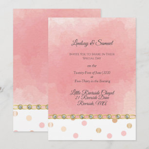 Gold, Pink, Polkadot, Pastel, Chic Wedding Invitation