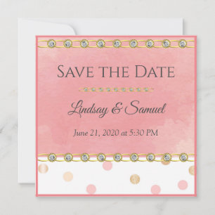 Gold, Pink, Polkadot, Pastel, Chic Wedding Save The Date