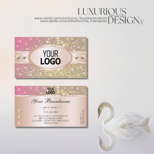 Gold Pink Purple Glitter Diamonds Logo Rose Golden Business Card