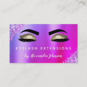 Gold Pink Purple Glitter Eyelash Extensions Business Card
