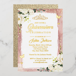 Gold Pink Quinceanera Floral Sparkle Tiara