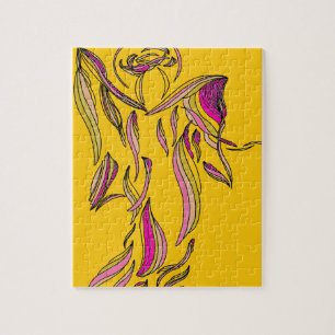 Gold Pink Ribbon Angel Abstract Art Puzzle