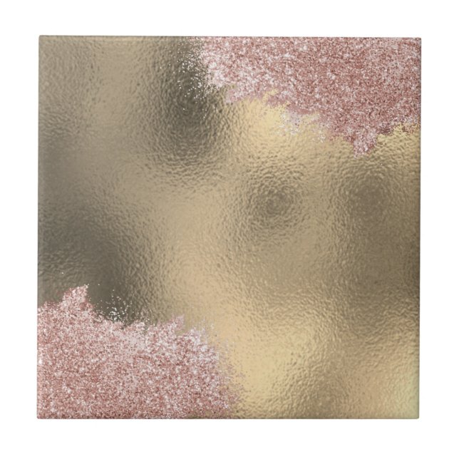 Gold pink rosegold glitter custom modern ceramic tile (Front)