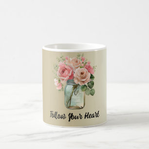 Gold Pink Roses Floral Coffee Mug