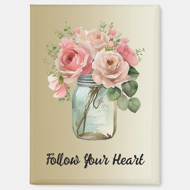 Gold Pink Roses Floral Magnet (Front)