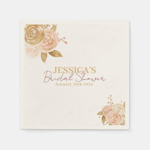Gold Pink roses simple minimal Bridal Shower Napkin