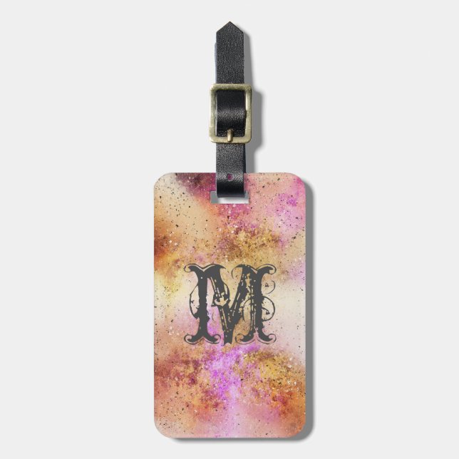 Gold Pink Sky Watercolour Personalized Luggage Tag (Front Vertical)
