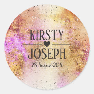 Gold Pink Sky Watercolour Wedding Sticker