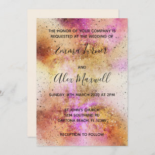 Gold Pink Sky Wedding Invitation Script Postcard