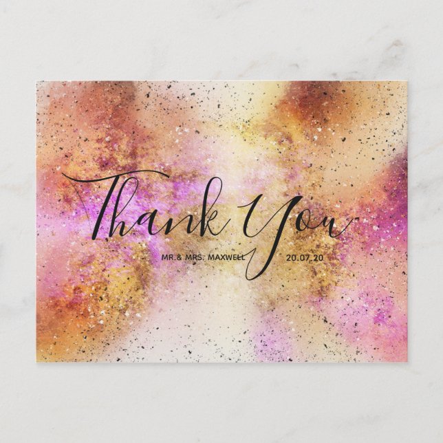 Gold Pink Sky Wedding Thank You Script Postcard (Front)