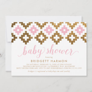 Gold Pink Southwest Blanket Baby Shower Invitation