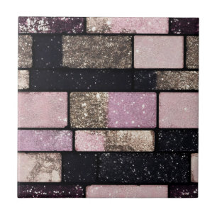 Gold Pink Sparkle Brick Pattern Ceramic Tile