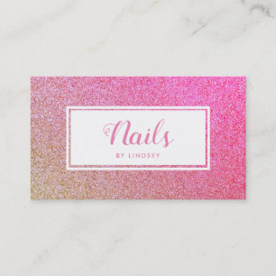 Gold Pink Sparkle Glitter Nail Artist Business Card