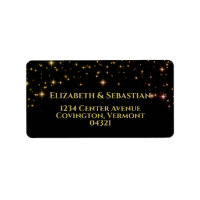 Gold & Pink Stars on Black Wedding Address Label