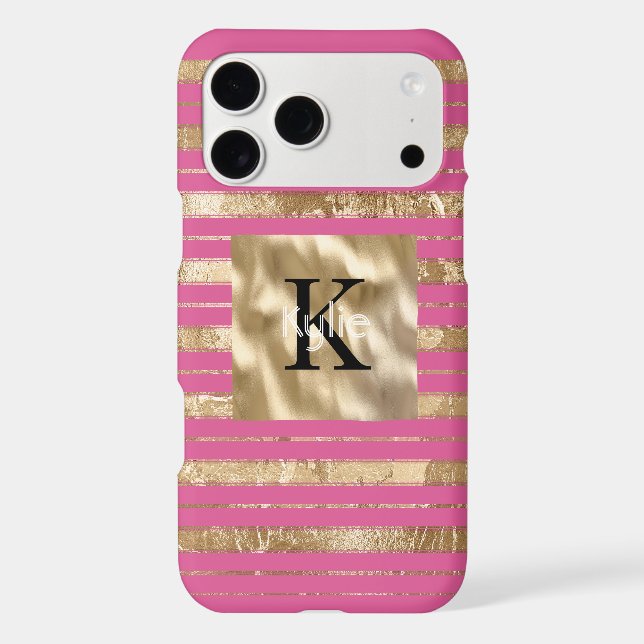 Gold Pink Stripes Monogram Name (Back)